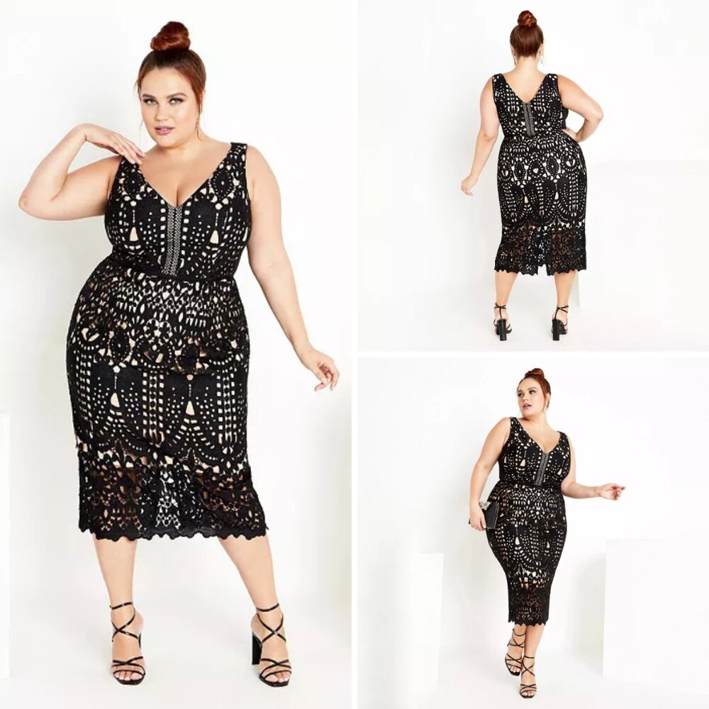 City Chic ‘Dress All Class’ Lace Overlay Dress – Size XXL (24) – New With Tag